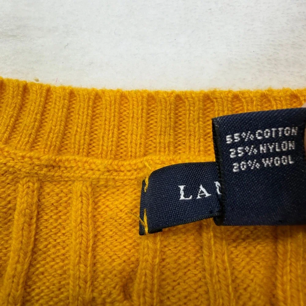 Lands' End Mustard Yellow Cable Knit Crewneck Sweater 2X 20W-22W Wool Blend